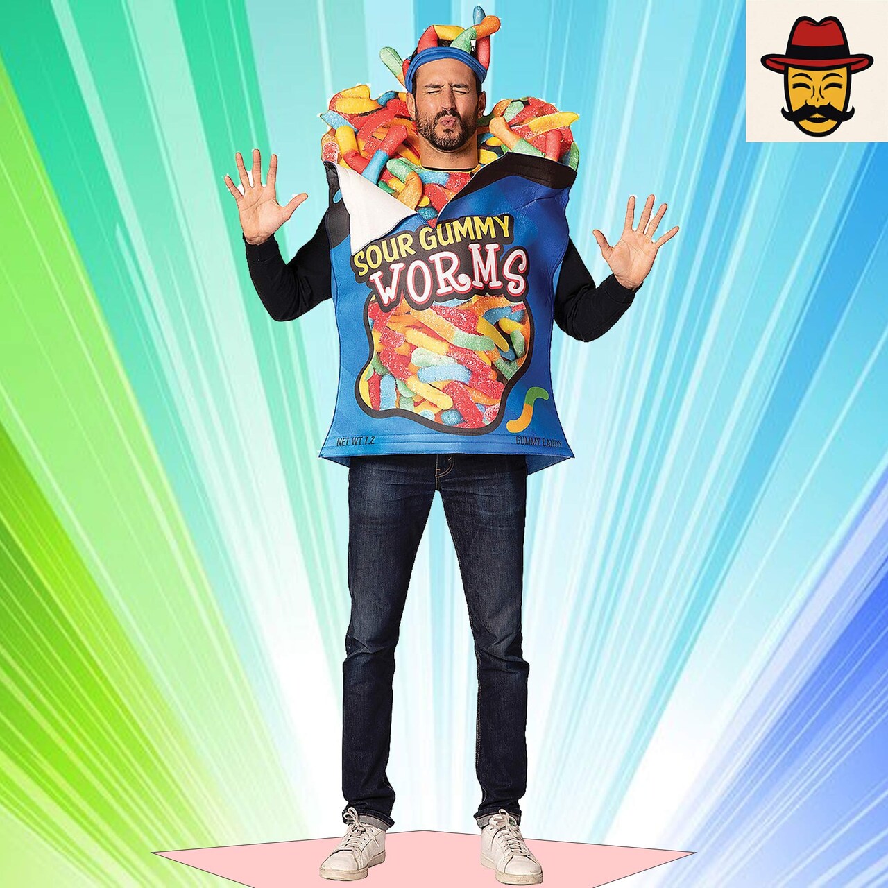 Colorful Sour Gummy Worms Adult Costume with 3D Details for Halloween Fun